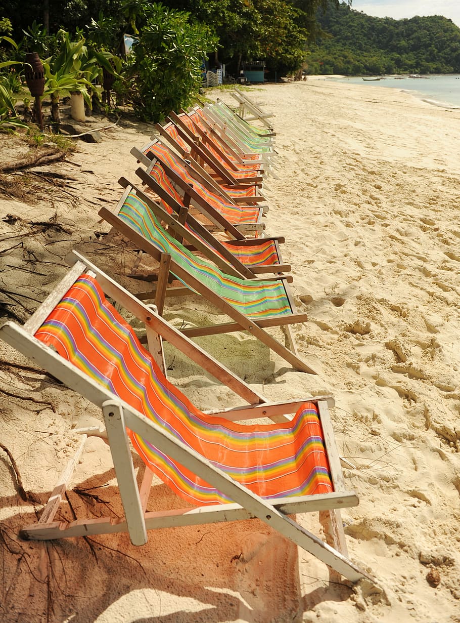 beach, chairs, sand, vacation, summer, tourism, holiday, paradise HD wallpaper