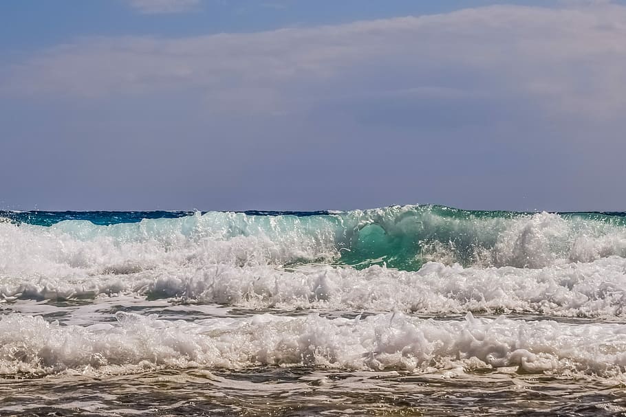 Waves, Foam, Spray, Sea, Blue, Beach, splash, wind, nature HD wallpaper