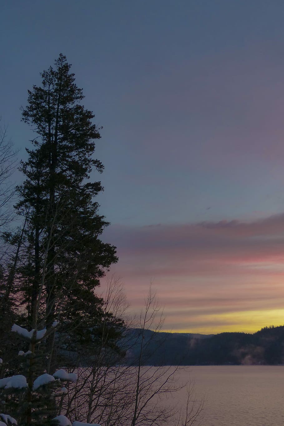 Sunrise, Canim Lake, British Columbia, canada, water, winter, HD wallpaper