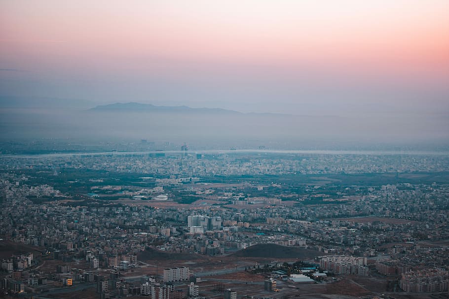 mashhad sunrise, aerial view of city buildings, sunset, landscape HD wallpaper