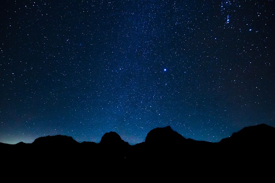 mountains during night time, starry sky, long exposure, evening sky, HD wallpaper