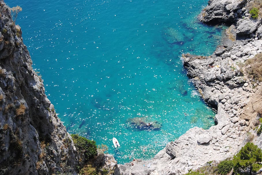 aerial photo of seacliff, Capri, Italy, Beach, rock - object HD wallpaper