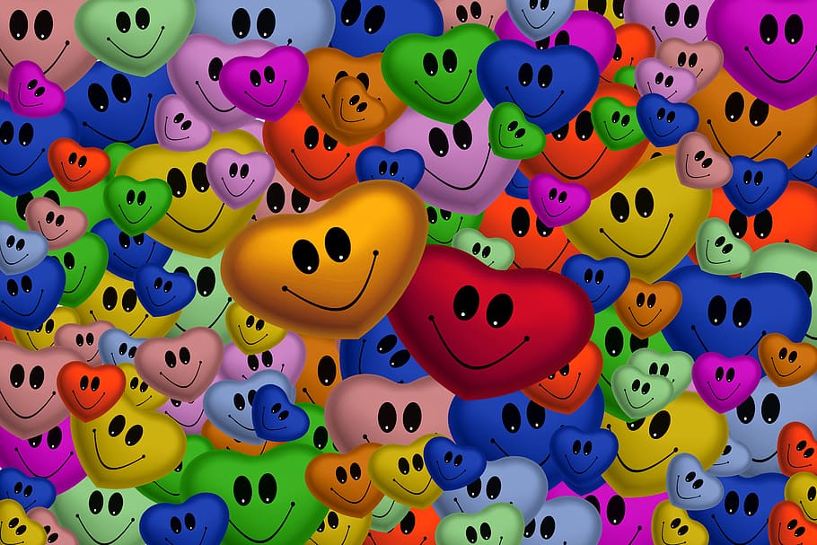 assorted-color heart smiley balloon illustration, love, smilie, HD wallpaper