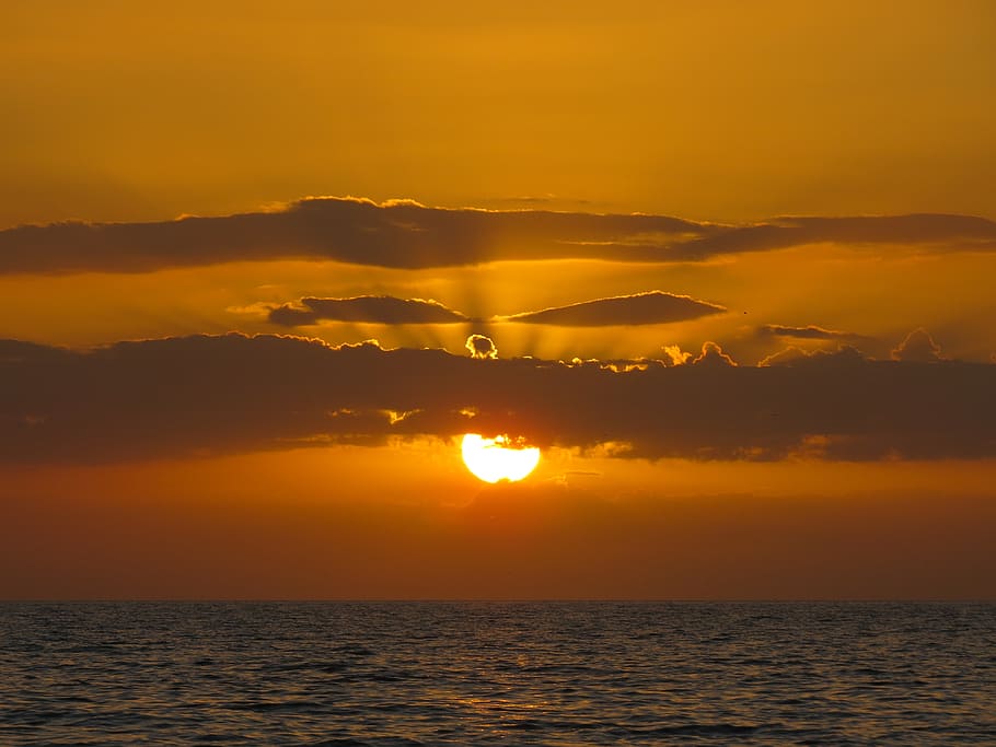 sunset, dawn, dusk, evening, sky, beauty in nature, sea, water HD wallpaper