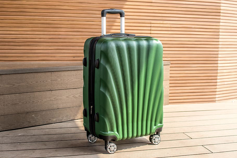 Luggage On Wheels, Case, Outdoor, green color, suitcase, no people
