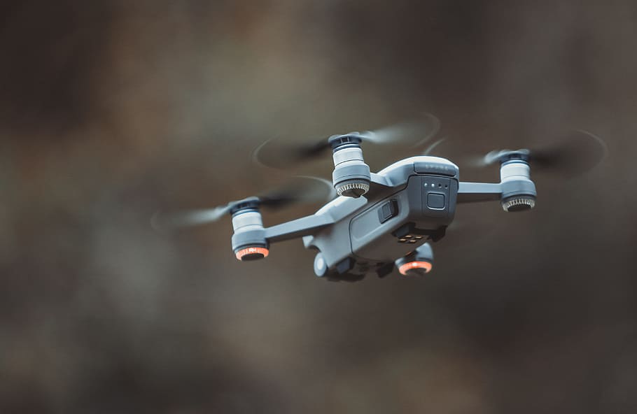 Grey Quadcopter Drone, camera, flying, gadget, macro, outdoors HD wallpaper