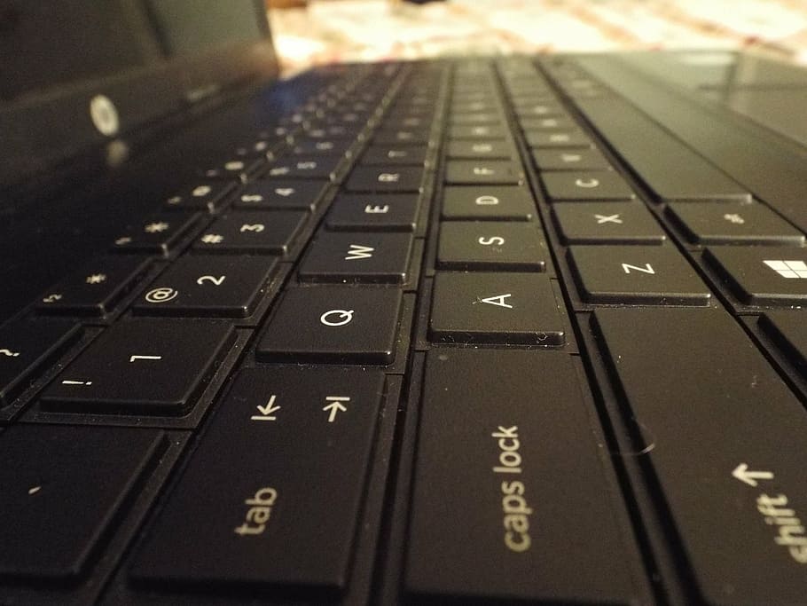 black HP laptop, computer, closeup, tech, technology, keyboard HD wallpaper