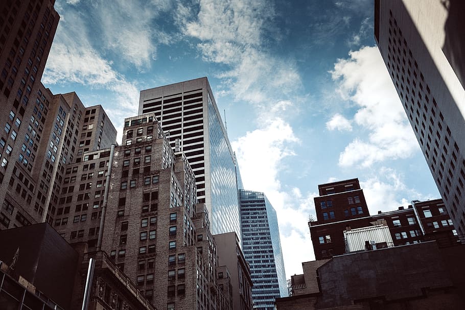 architecture, building, infrastructure, blue, sky, clouds, city HD wallpaper