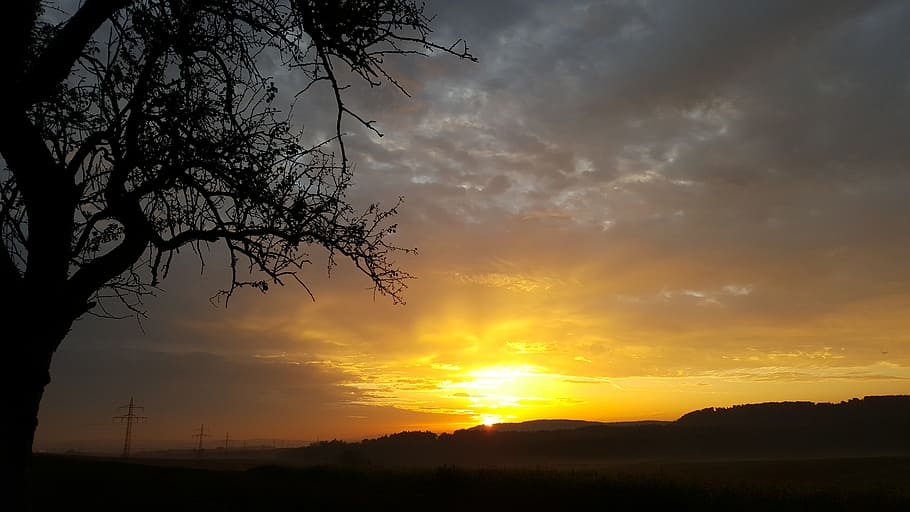 Sunset over the Horizon, backlit, clouds, countryside, dark, dusk HD wallpaper