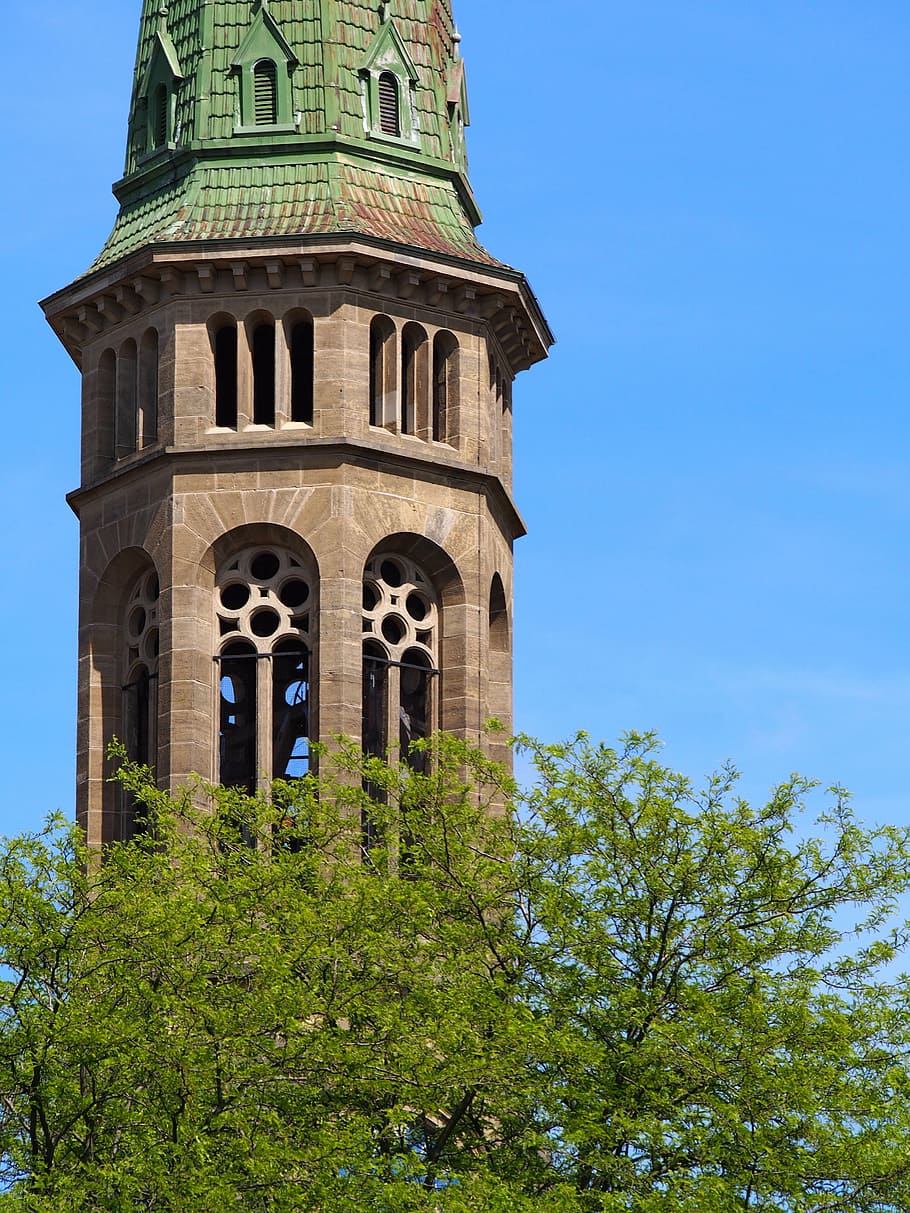 steeple, height, architecture, window, blue sky, up, built structure HD wallpaper