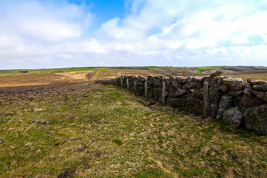 landscape, cornwall, stone hedge, stone wall, nature, stone Material HD wallpaper