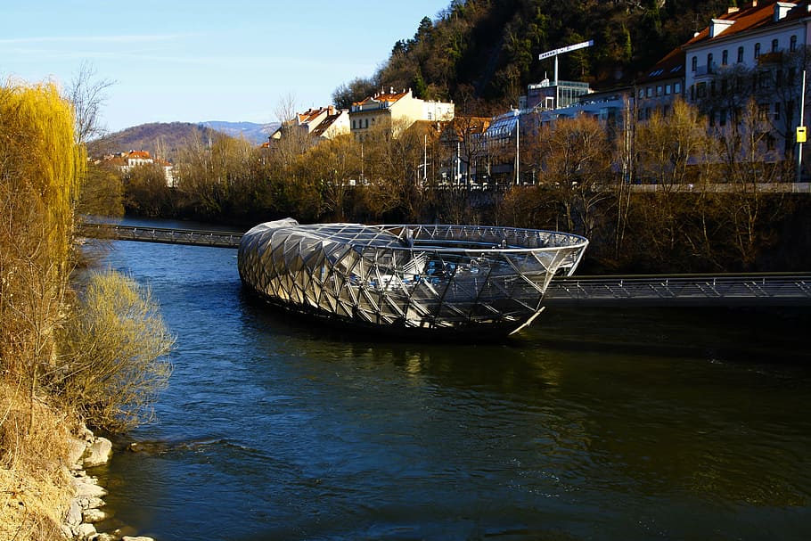 island, murinsel, graz, styria, austria, acconci island, metal HD wallpaper