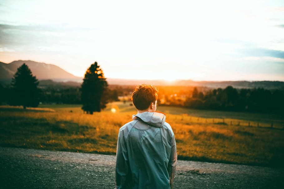 clouds, landscape, man, nature, outdoors, person, silhouette HD wallpaper