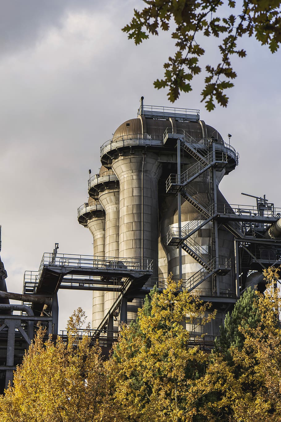 gray concrete building, building plant near trees, factory, industrial HD wallpaper