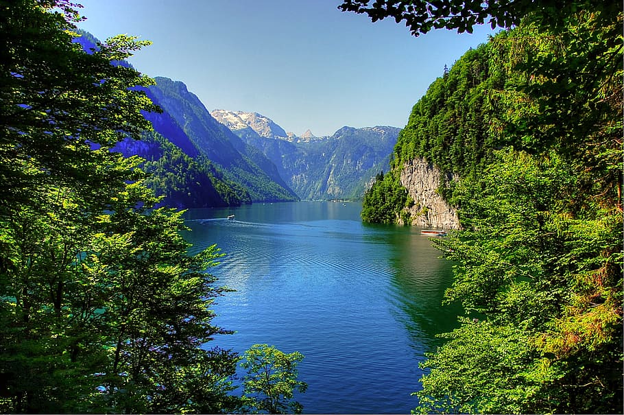 body of water surrounded by mountains during daytime, königssee, HD wallpaper