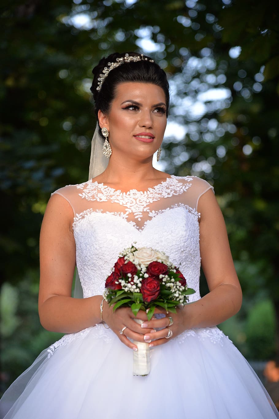 bride, wedding, queen, newlywed, plant, wedding dress, women HD wallpaper