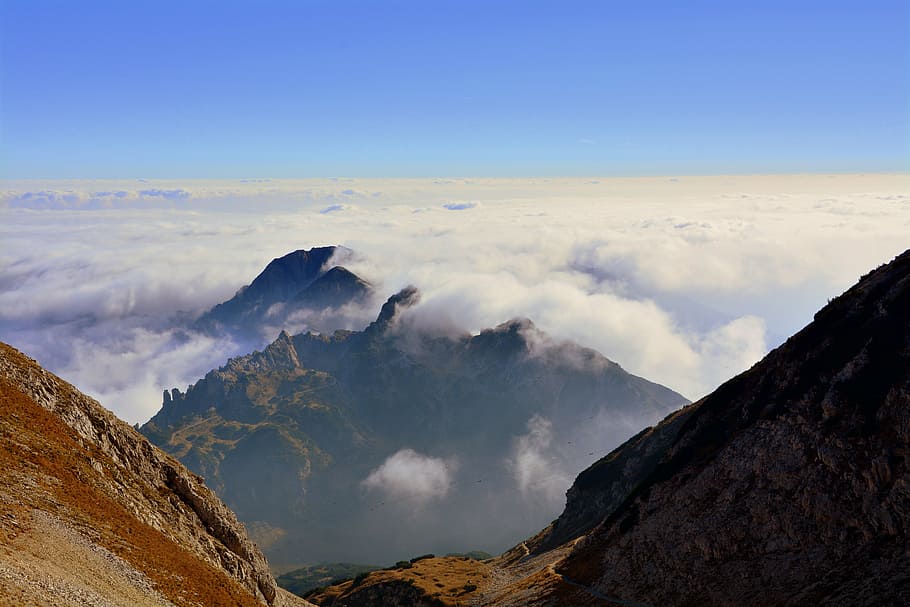 mountains, clouds, landscape, sky, carega, italy, small dolomites HD wallpaper