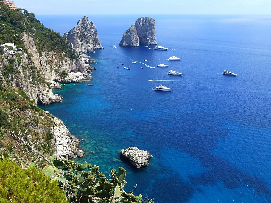 aerial photography of 6 yachts sailing on water during daytime HD wallpaper