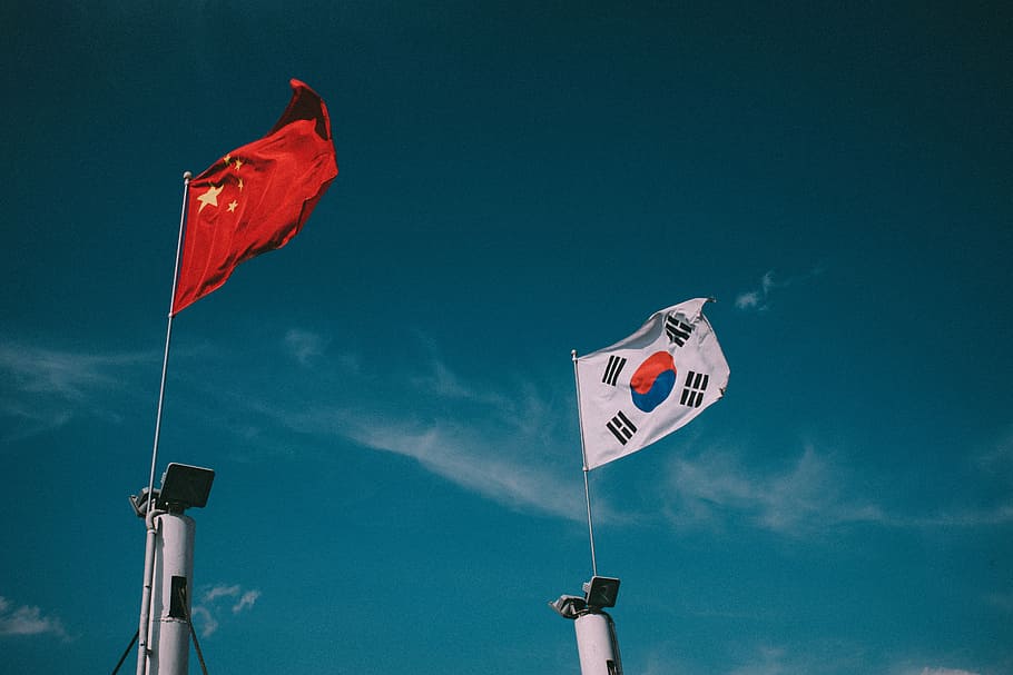 flag of China and flag of South Korea, sky, nami, people's republic of china, HD wallpaper