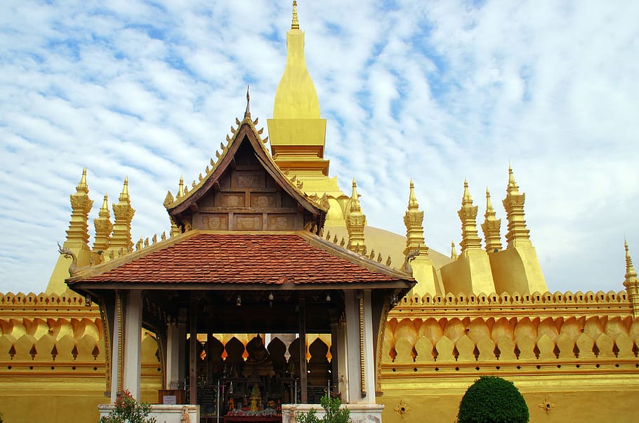 Laos, Vientiane, Wat, Pha That Luang, wat pha that luang, golden pagoda, HD wallpaper