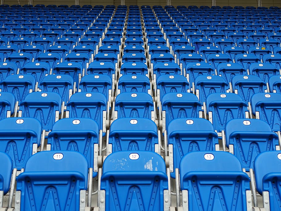 seats, football, placement, blue, repetition, absence, full frame, HD wallpaper