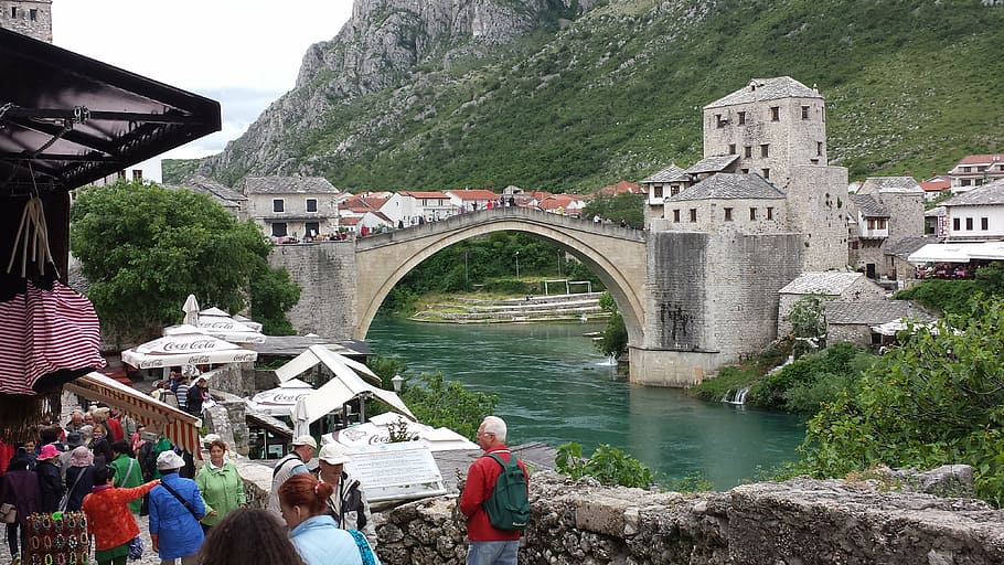 mostar, bosnia, bridge, europe, mountain, history, tourism HD wallpaper