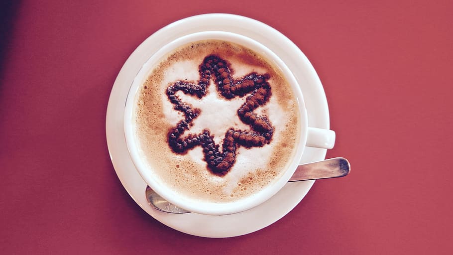 Coffee, Cappuccino, Red, Star, Colors, cheerfulness, pause HD wallpaper
