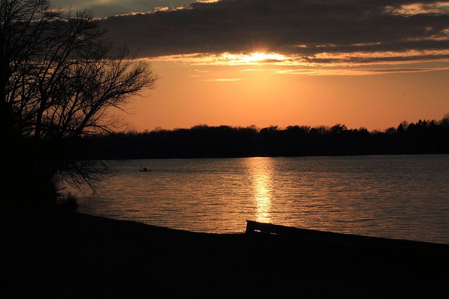 Sunset, Lake, Water, Landscape, Scenery, evening, reflection HD wallpaper