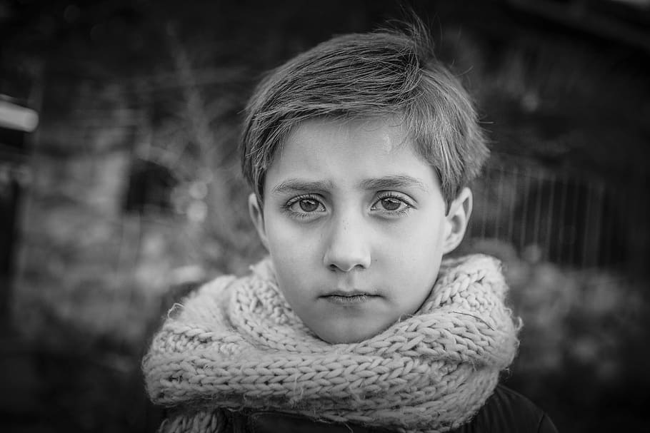 child, look, winter, field, young, scarf, smiling, happy, pose HD wallpaper