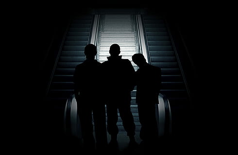 three silhouette of people, group, violent, human, shadow, light HD wallpaper