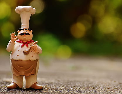 photography of selective focus male chef figurine, chefs, figures HD wallpaper