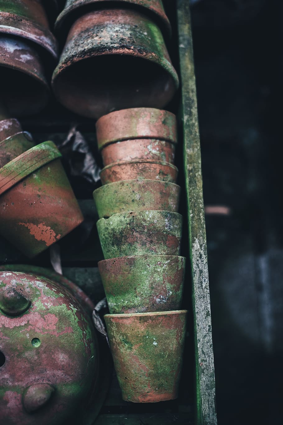 pot, flowerpot, ceramic, clay, plant, old, metal, close-up HD wallpaper
