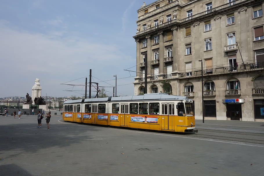 trolly, budapest, danube, hungary, yellow, europe, river, travel HD wallpaper