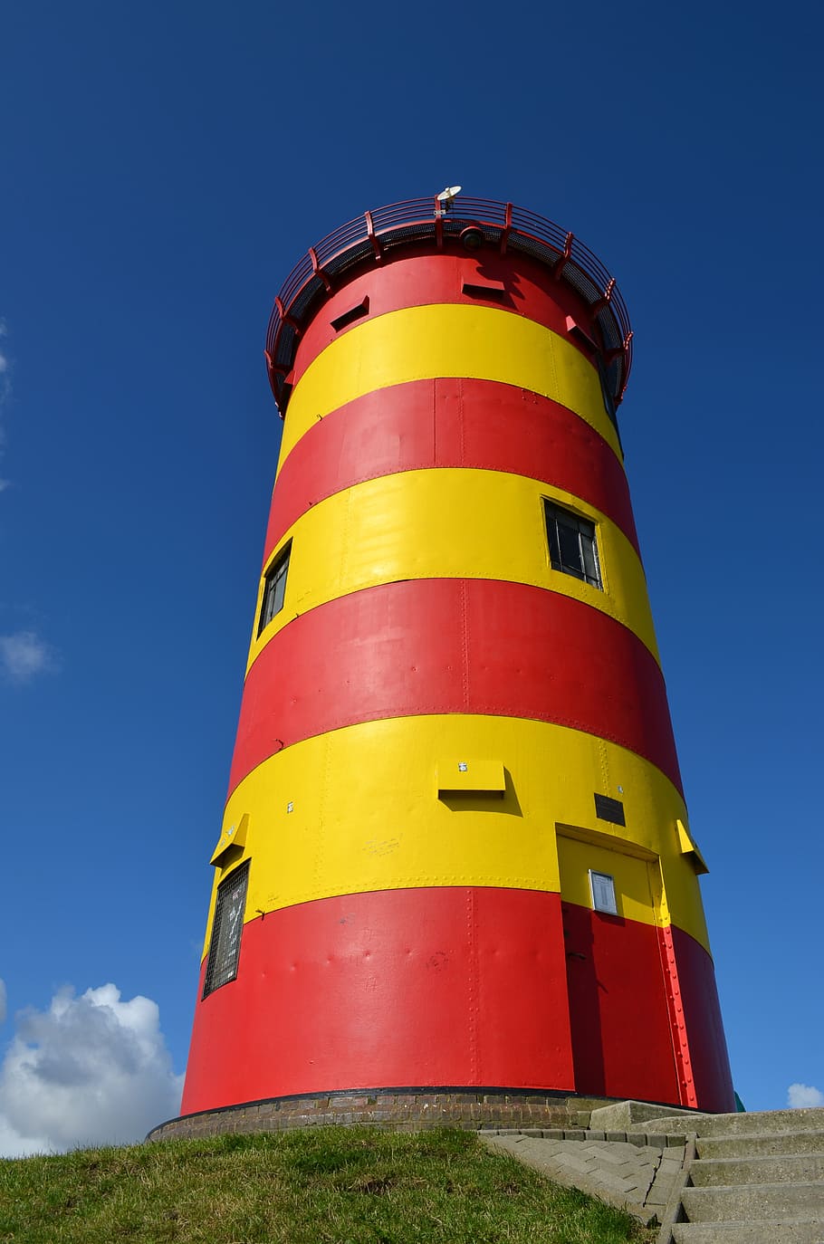 lighthouse, sky, clouds, holiday, north sea, sun, nature, wide HD wallpaper