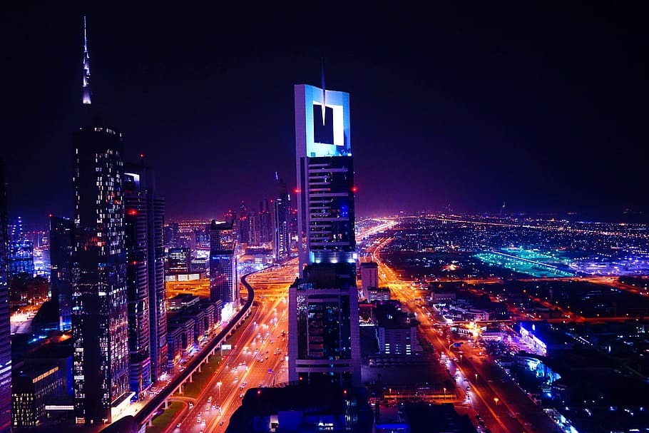 aerial photography of buildings during nighttime, top view of city HD wallpaper