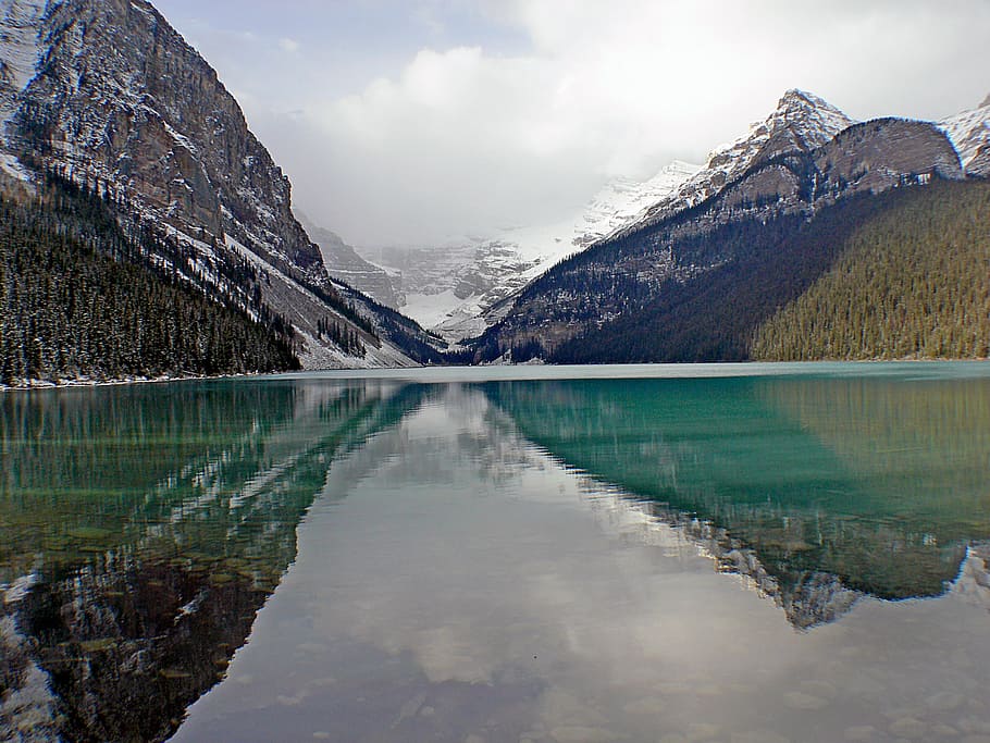 Landscape, Scenic, Reflection, glacial water, lake louise, canada, HD wallpaper