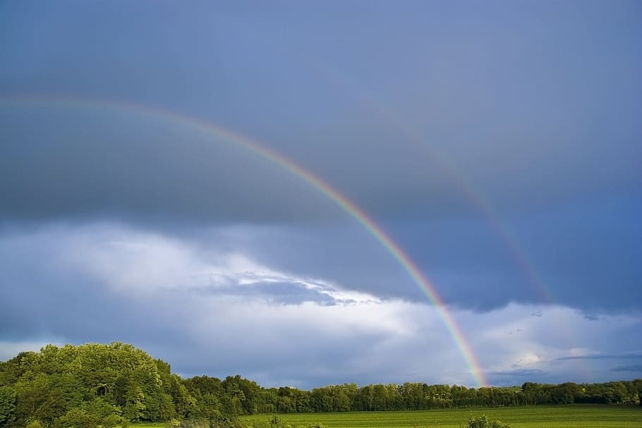 Rainbow, Clouds, Nature, Landscape, sky, weather phenomenon HD wallpaper