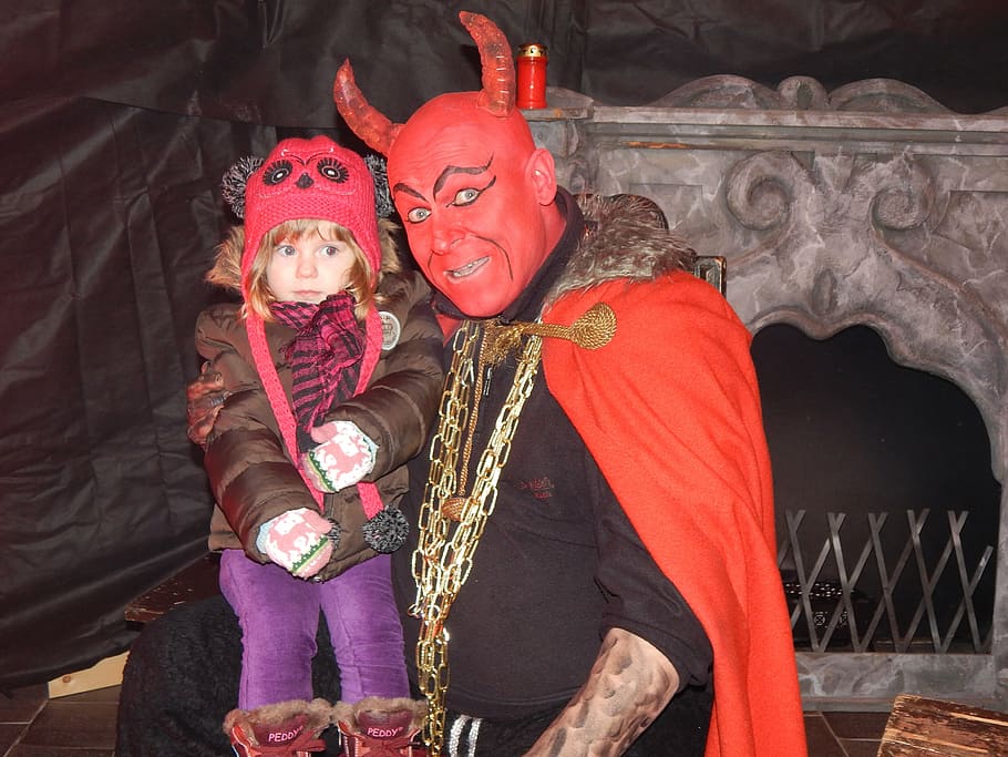 devil, boy, girl, sister, looking at camera, portrait, clothing HD wallpaper