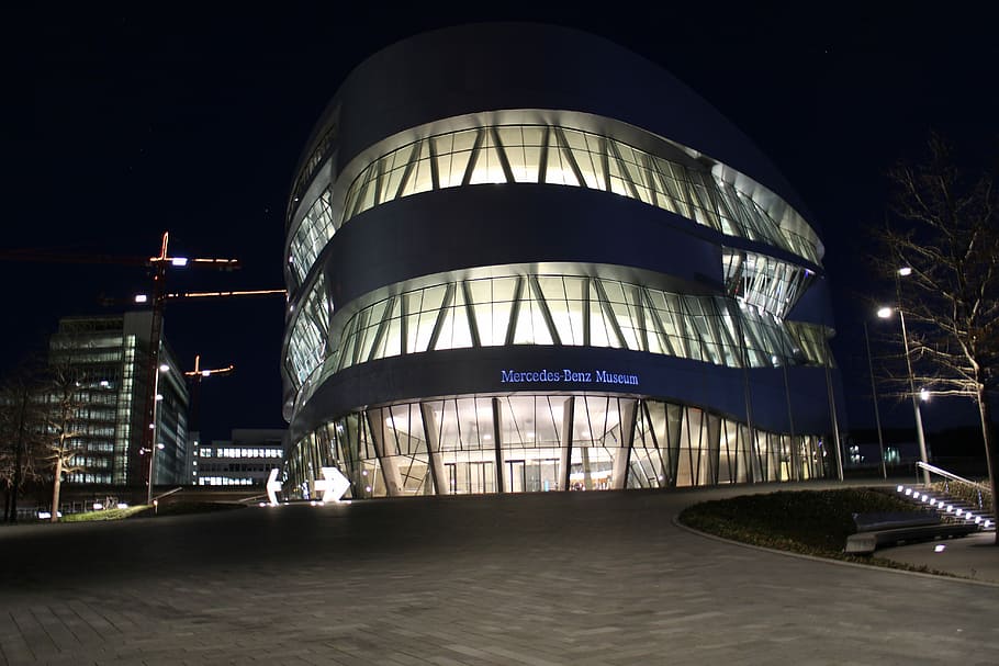 Benz, Mercedes-Benz Museum, night, architecture, illuminated, HD wallpaper