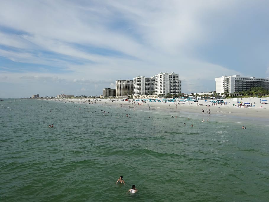 beach, clearwater, mar, ocean, sky, sea, cloud - sky, building exterior HD wallpaper
