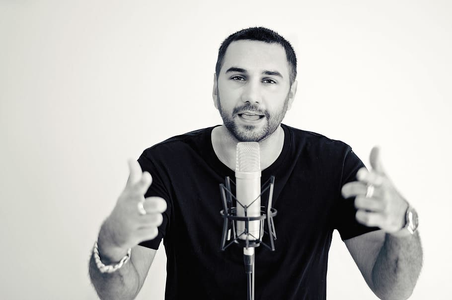 man standing in front of the microphone, Music, performing HD wallpaper