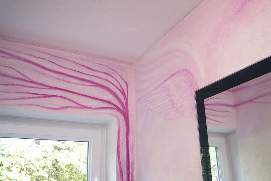 interior design, mural, graffiti, stylish, painting, pink, wing HD wallpaper