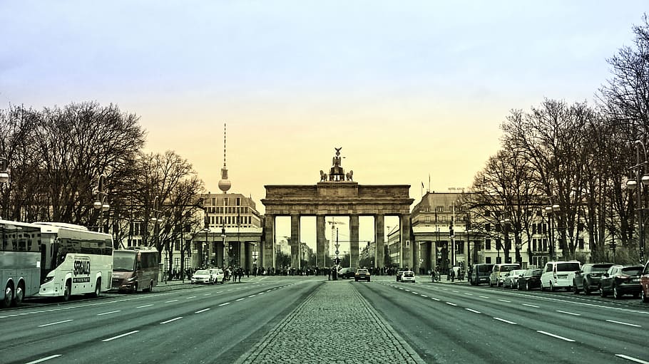 road, city, horizontal, berlin, brandenburg gate, architecture HD wallpaper