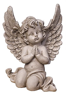 boy angel concrete statue, figure, cherub, ceramic, stone figure HD wallpaper