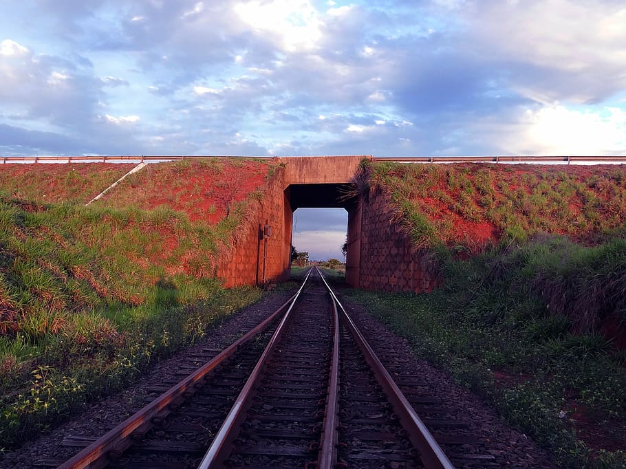 train line, sky, tunnel, aparecida do taboado, road, track, HD wallpaper