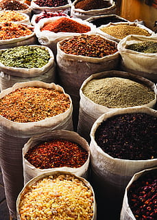 corn, sacks, colourful food, food and drink, spice, choice HD wallpaper