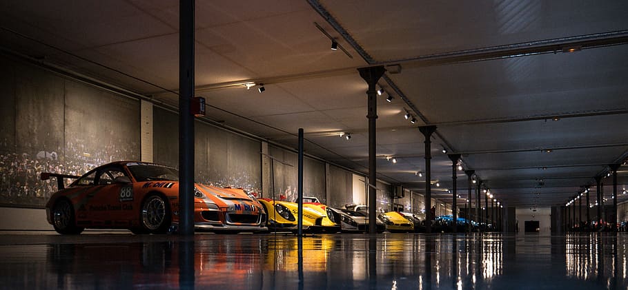 sports cars inside garage, porsche, oldtimer, mühlheim, mulhouse
