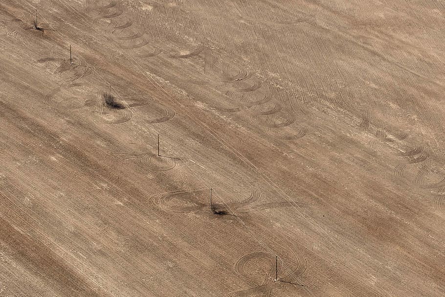 aerial photo of brown field with electric line, photo of brown wooden top HD wallpaper