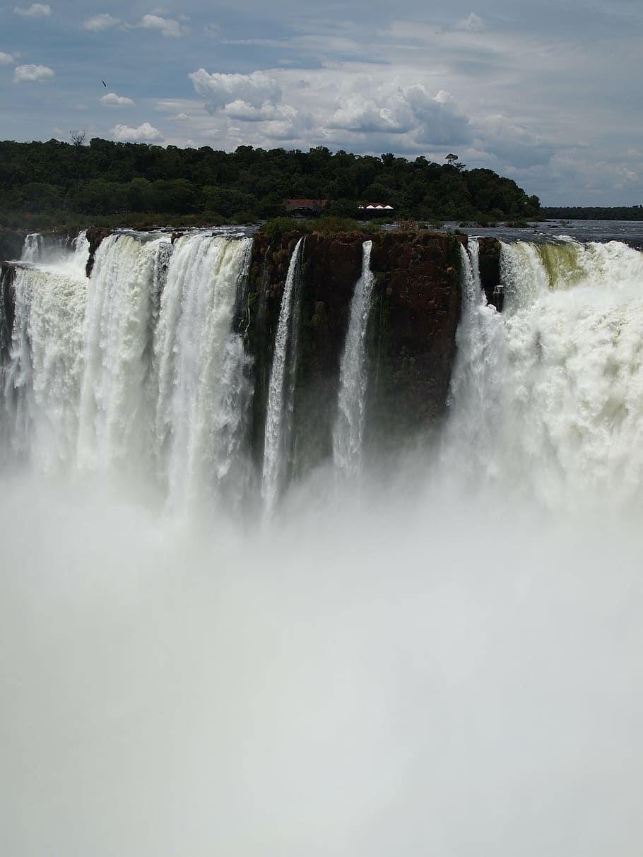 waterfall, iguazu, falls, brasil, nature, river, dam, motion, HD wallpaper