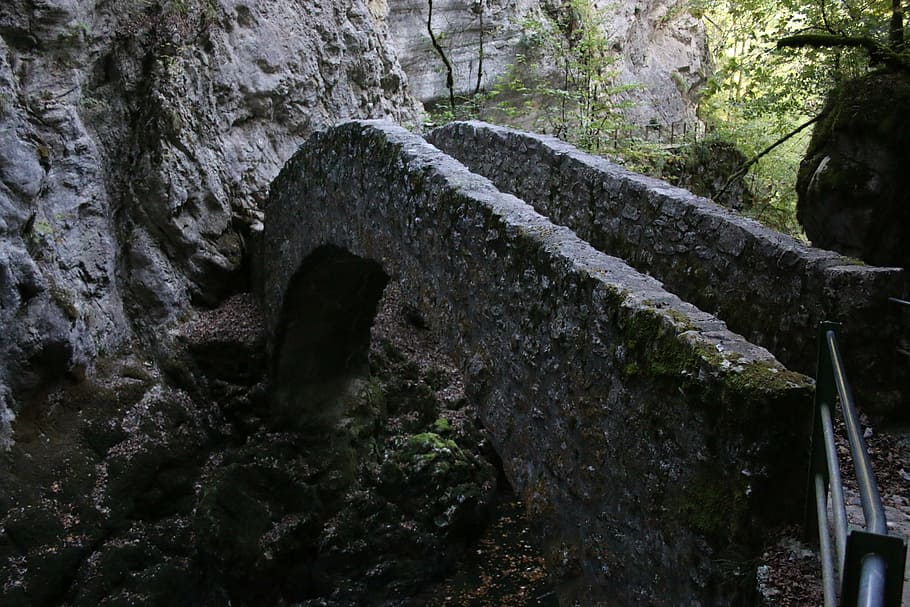 bridge, hiking, stone bridge, idyllic, tree, plant, nature HD wallpaper
